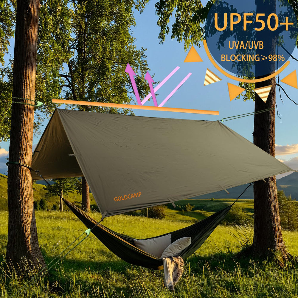 GoldCamp 70D nylon ripstop delivers rugged durability in outdoor use.