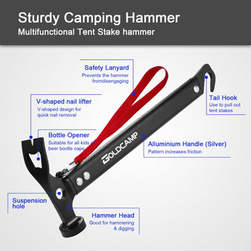 GoldCamp eight-piece tent stake set ready for secure anchoring in windy campsites.