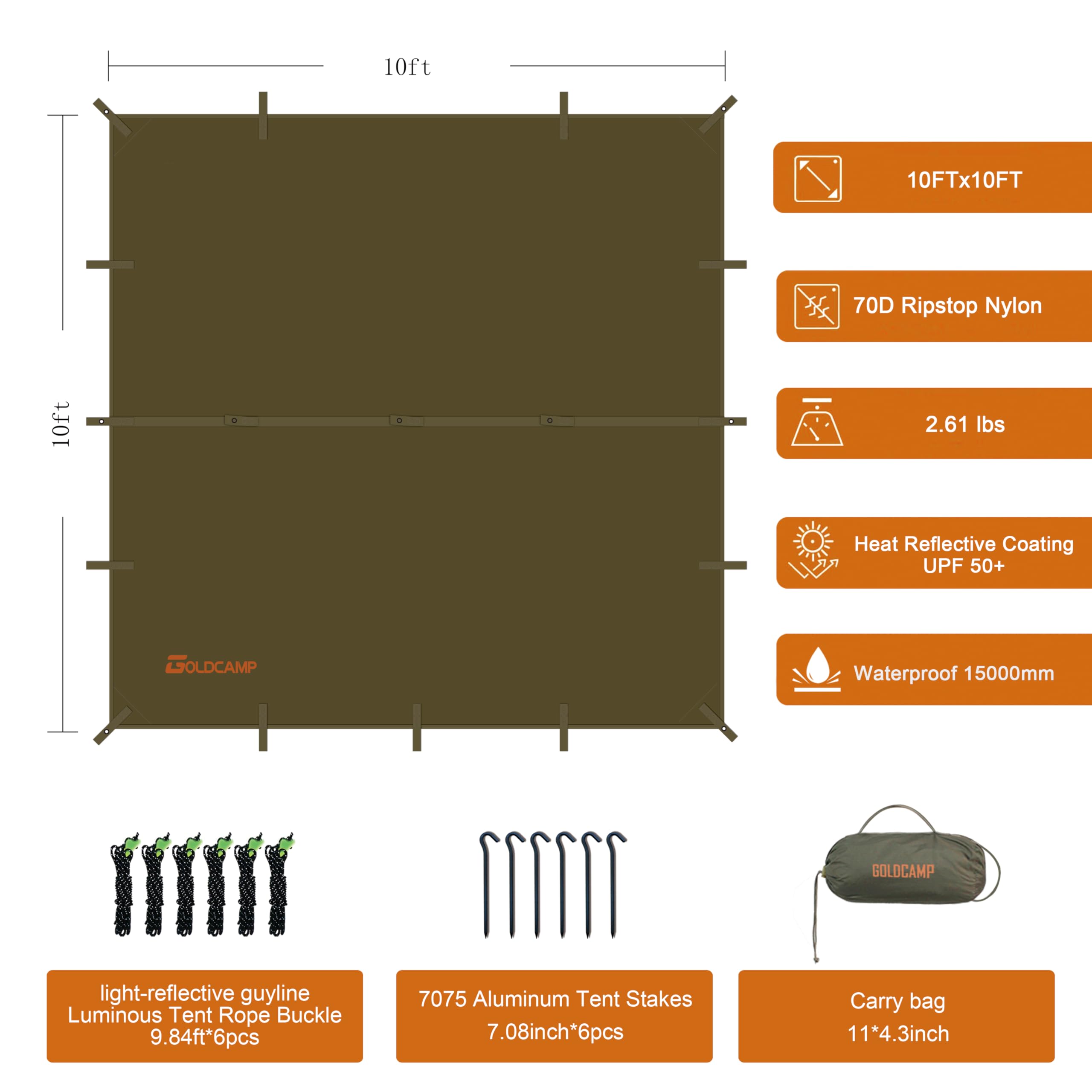 GoldCamp reflective side helps conserve body heat in emergencies.