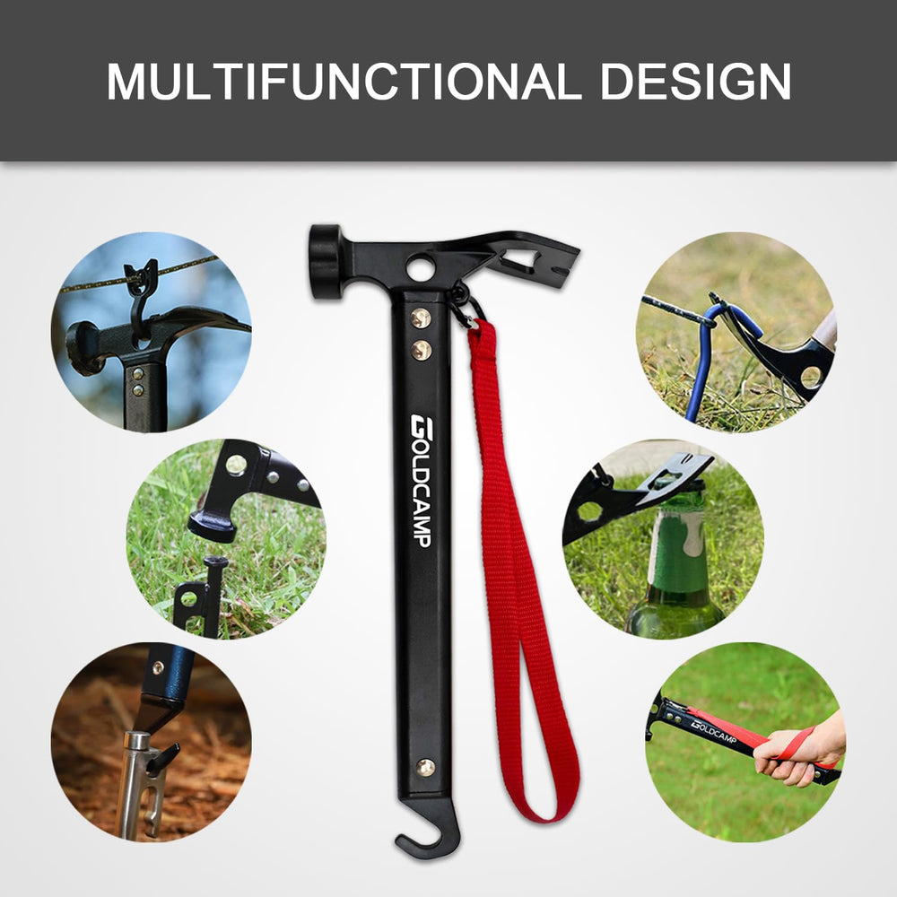 GoldCamp tent stake on hard ground shows solid anchoring performance.