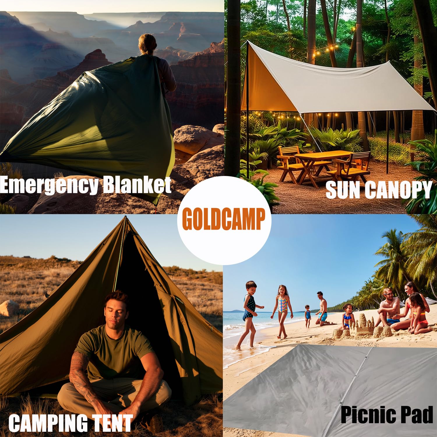 GoldCamp top center loop enables teepee-style setups over tents.