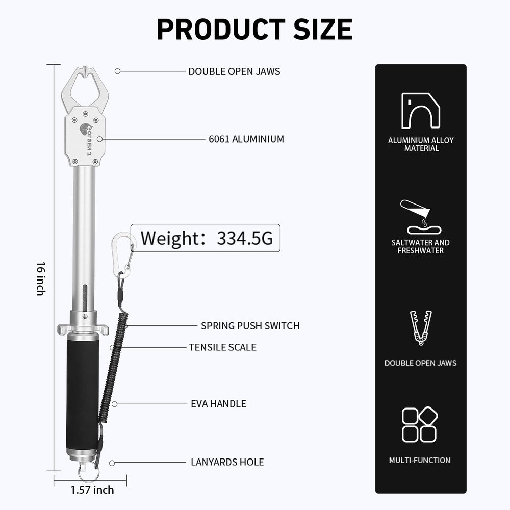 GOLDEN J 16in fish lip gripper swivel handle demonstrates 360-degree rotation for control
