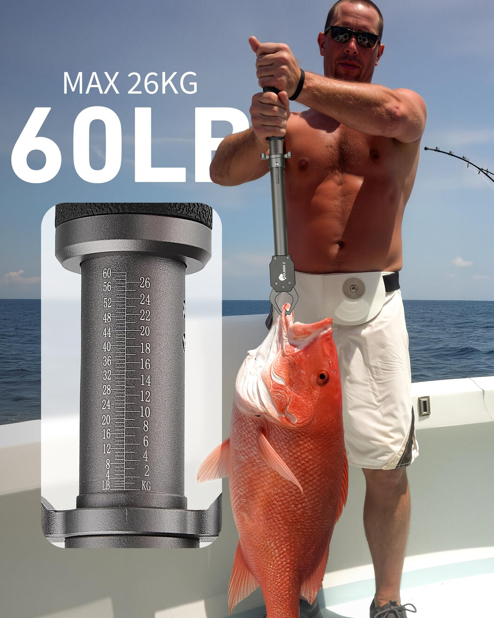 16-inch length and 1.57-inch opening fit medium to large fish with GOLDEN J