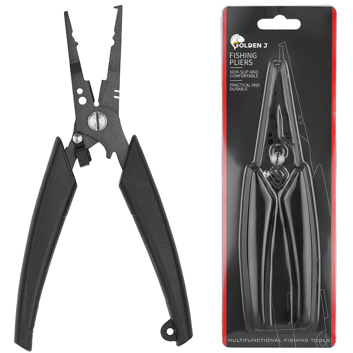 Golden J Teflon fishing pliers front view