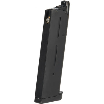 GoldenBall Army Armament 25rd 1911 GBB magazine, close-up detailing durable metal build.