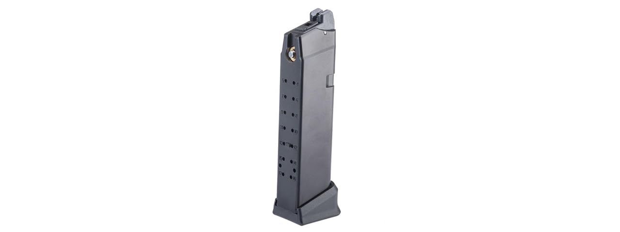 GoldenBall Poseidon green gas magazine with extended baseplate for better grip during reloads.