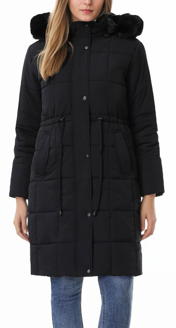GOLDLADIES winter coat side view displays long silhouette and wind protection