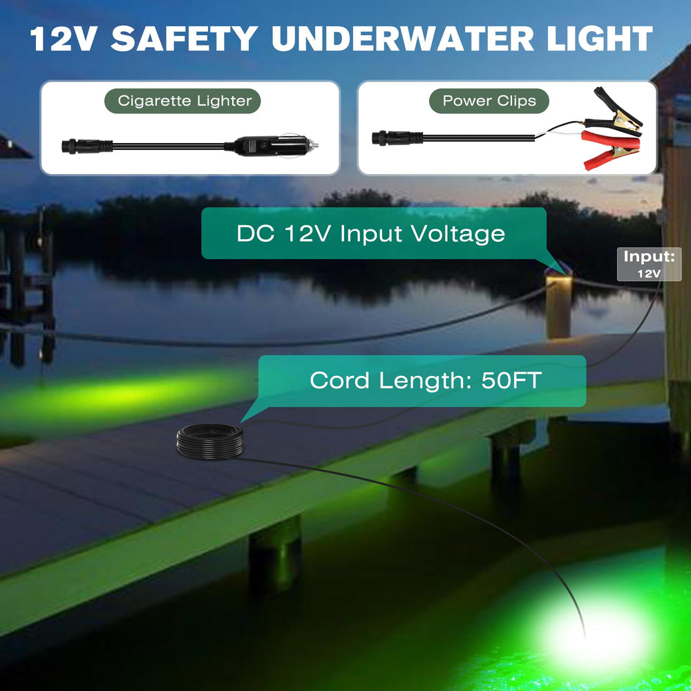 Goldlife light attached under a boat with stainless steel hook