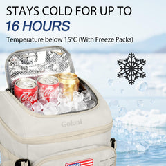 Goloni cooler backpack 30-cans packed demonstrates large capacity for beverages and snacks.