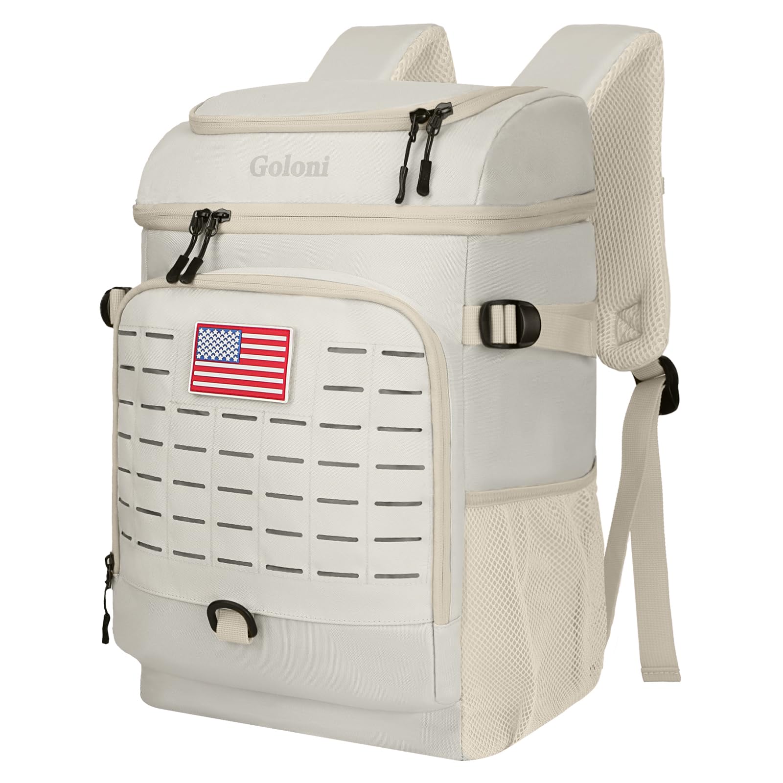 Goloni cooler backpack front view shows portable cooling for on-the-go meals.