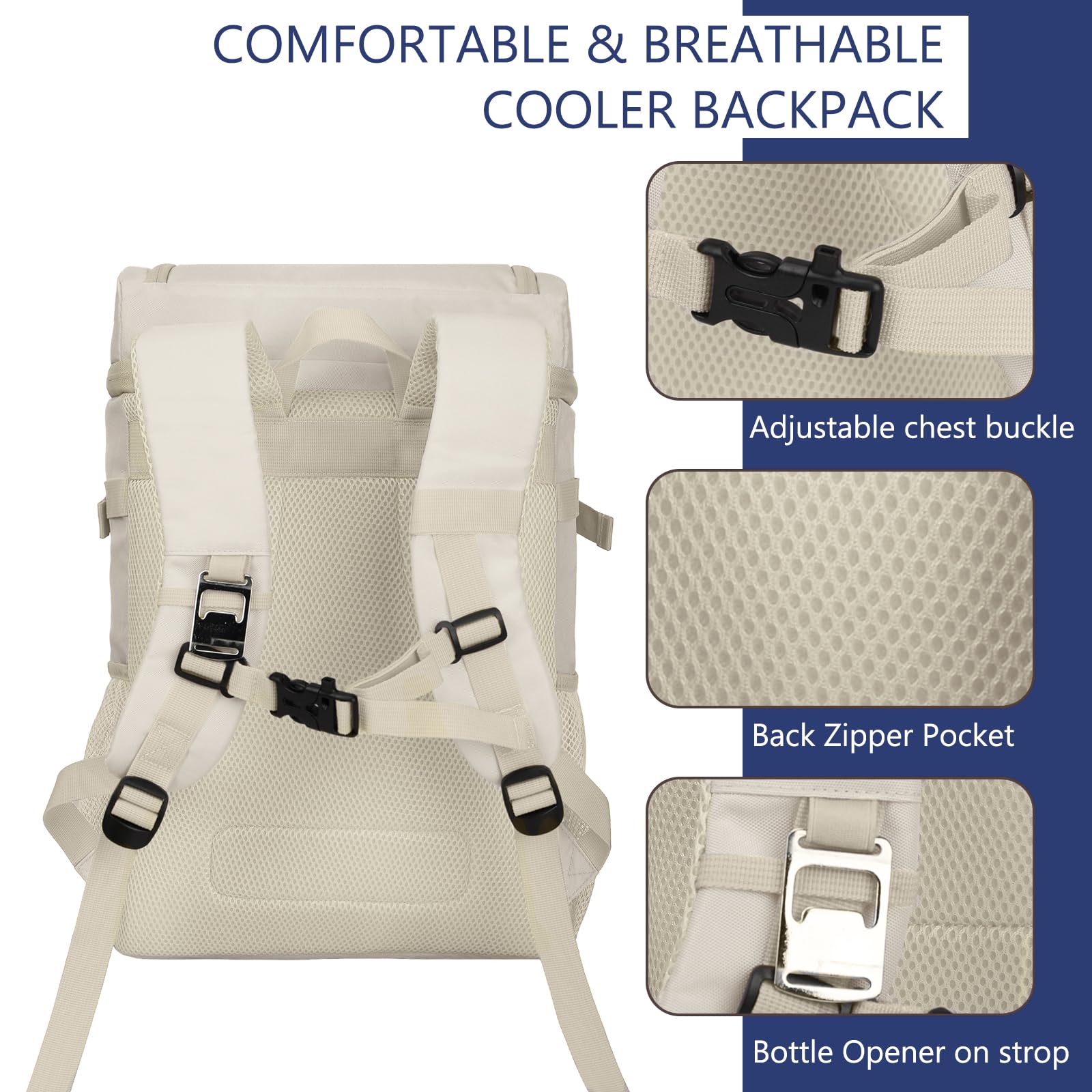 Goloni cooler backpack padded straps emphasize comfortable, hands-free carrying.