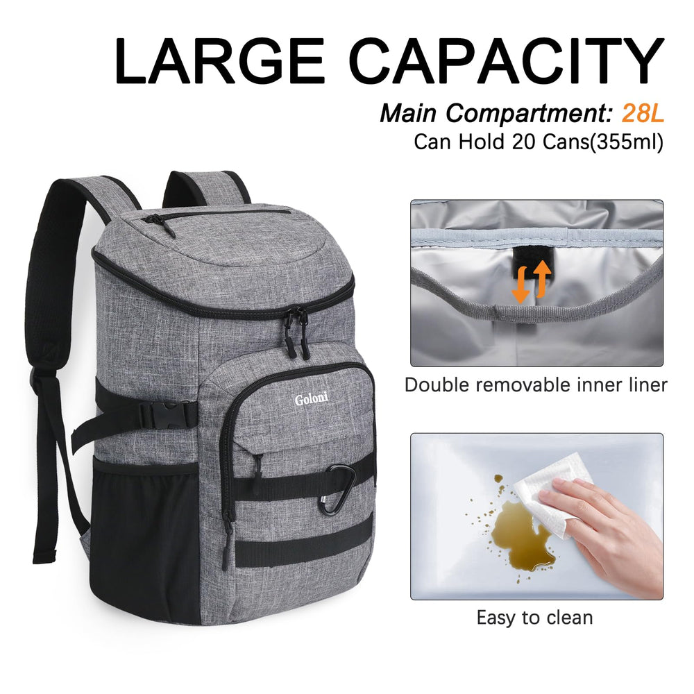 Goloni Upgraded Cooler Backpack 24 Cans side pocket-straps for towel or jacket attachment