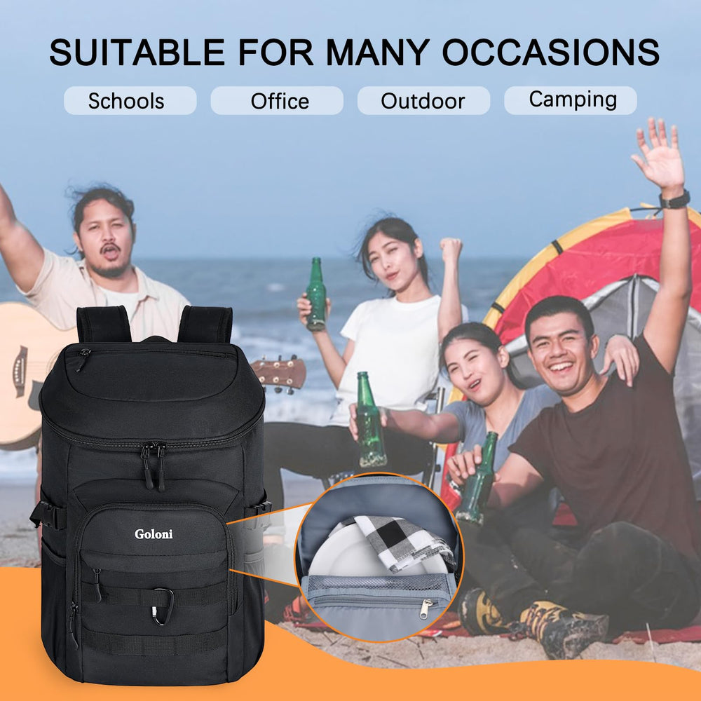 Goloni Upgraded Cooler Backpack beach or camping setup ready for snacks