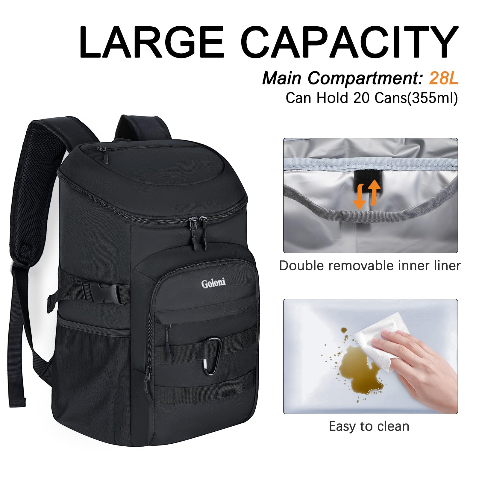 Goloni Upgraded Cooler Backpack side-pocket detail for quick utensil access