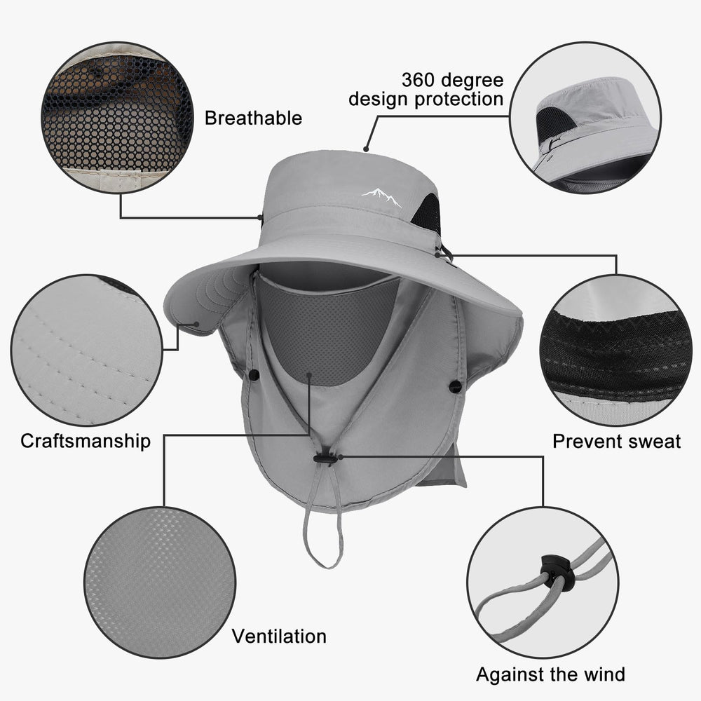 Gomehone sun hat with neck flap offering neck coverage on hikes.