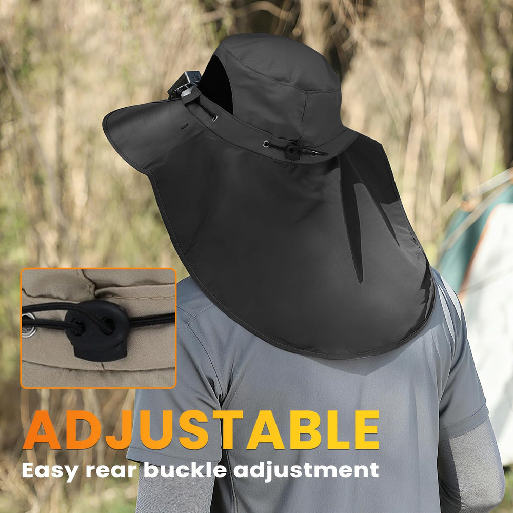 Gomehone bucket hat side view showing neck flap for added coverage
