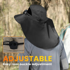 Gomehone bucket hat side view showing neck flap for added coverage