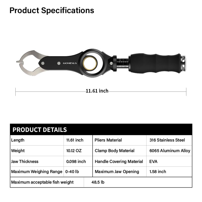 GOMEXUS 316 stainless steel jaws resist corrosion for durable fishing use.