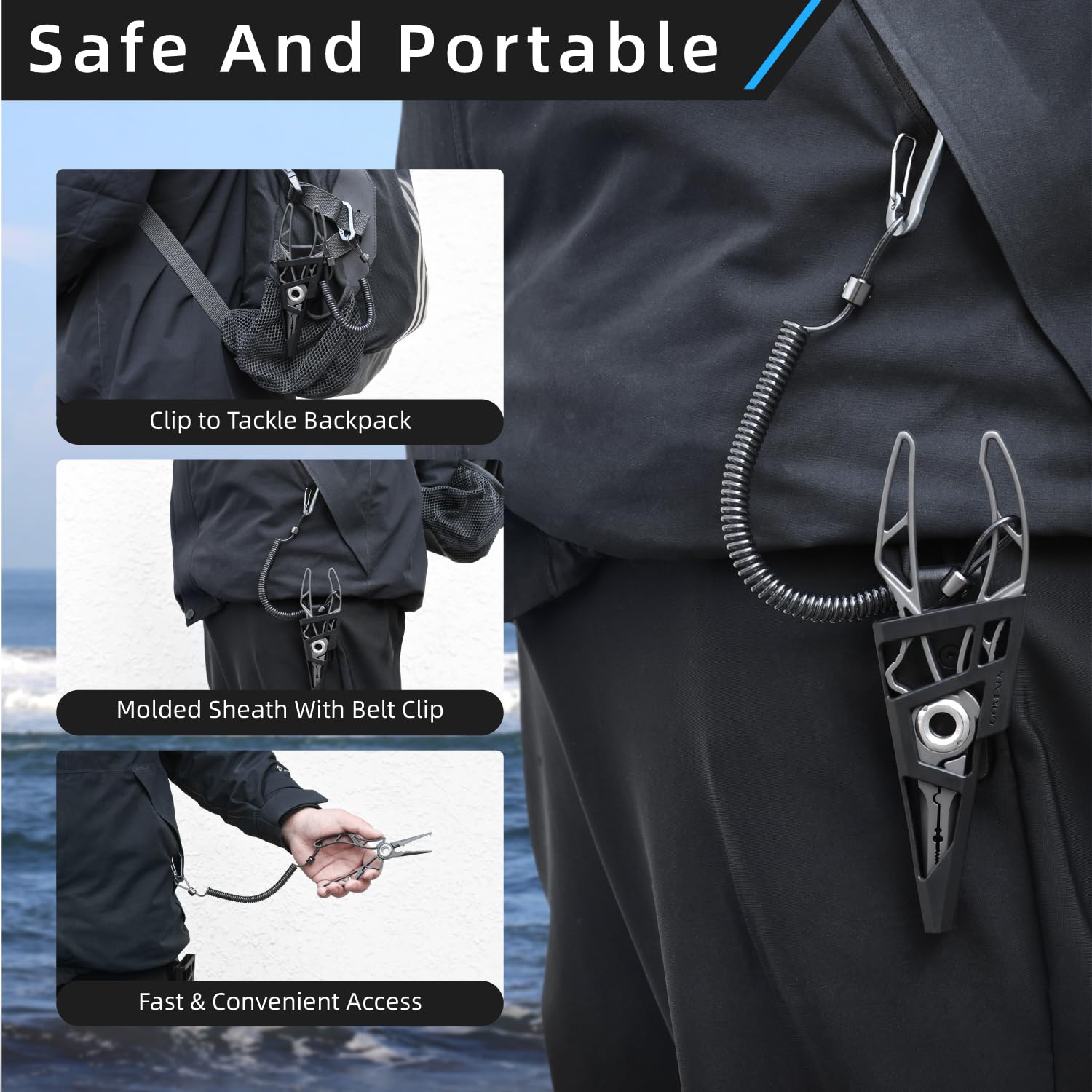 Compact 7-inch fishing pliers with 132 g weight and 6.89 x 2.13 inch dimensions