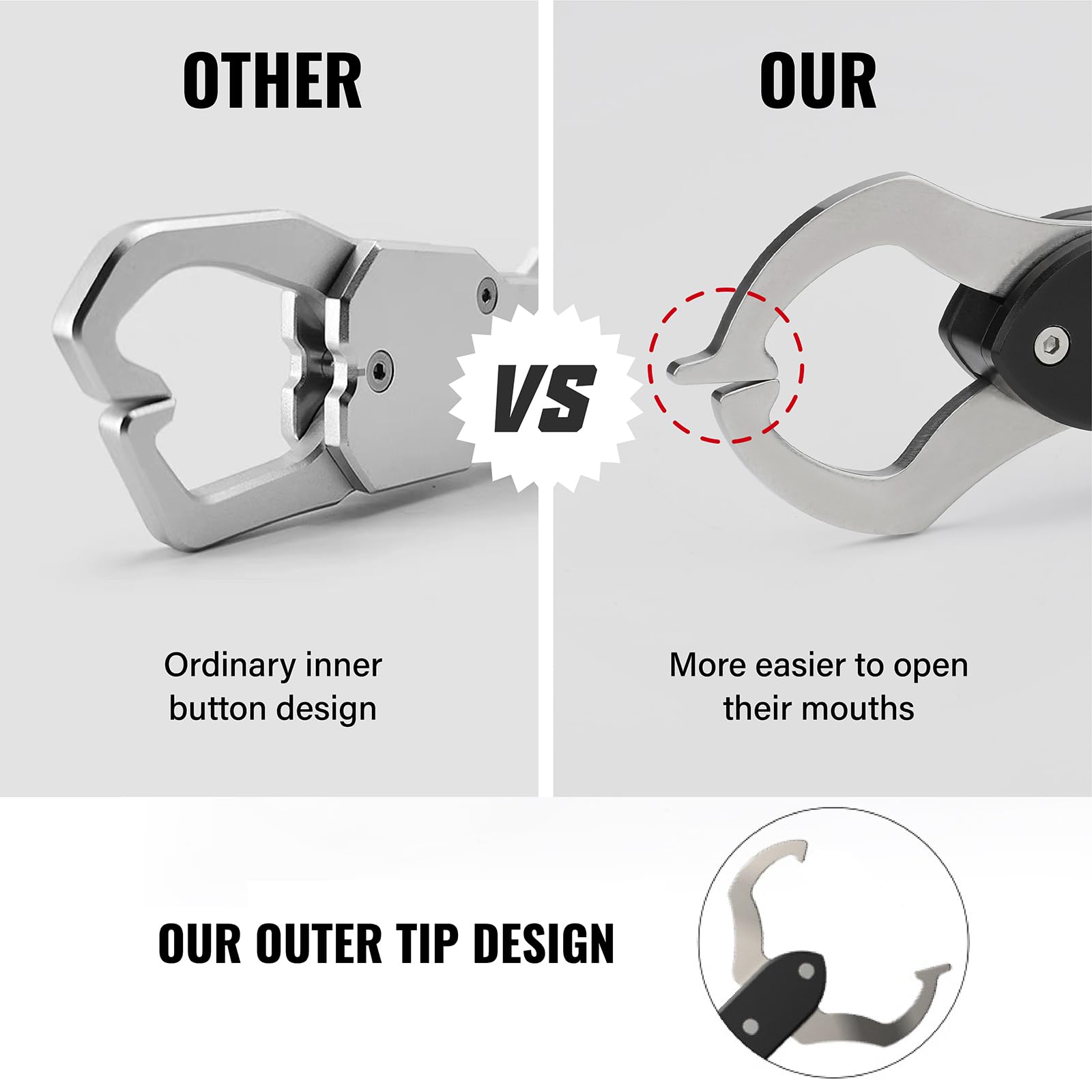 GOMEXUS fish lip gripper ergonomic non-slip handle for one-handed operation.
