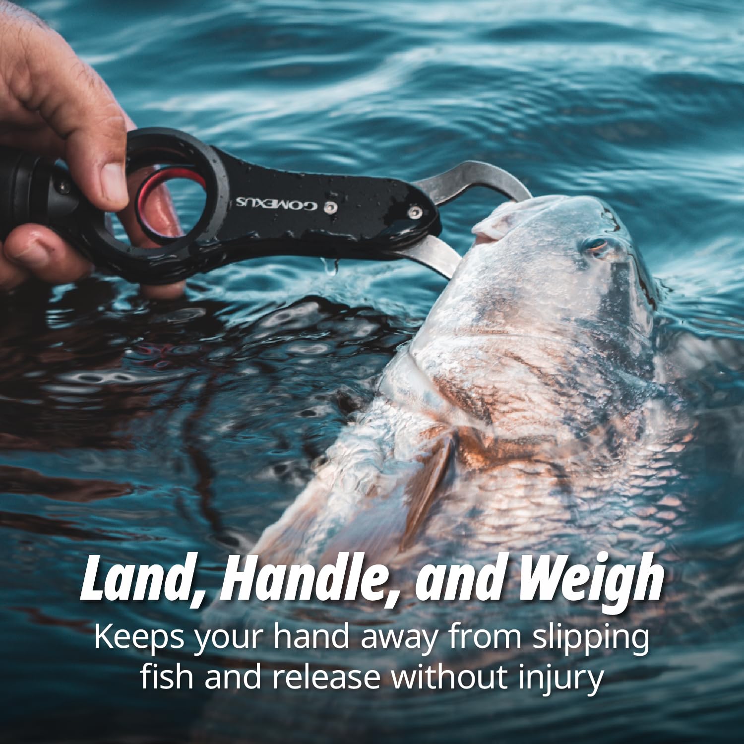 GOMEXUS fish lip gripper scale dial enables quick weighing of your catch.
