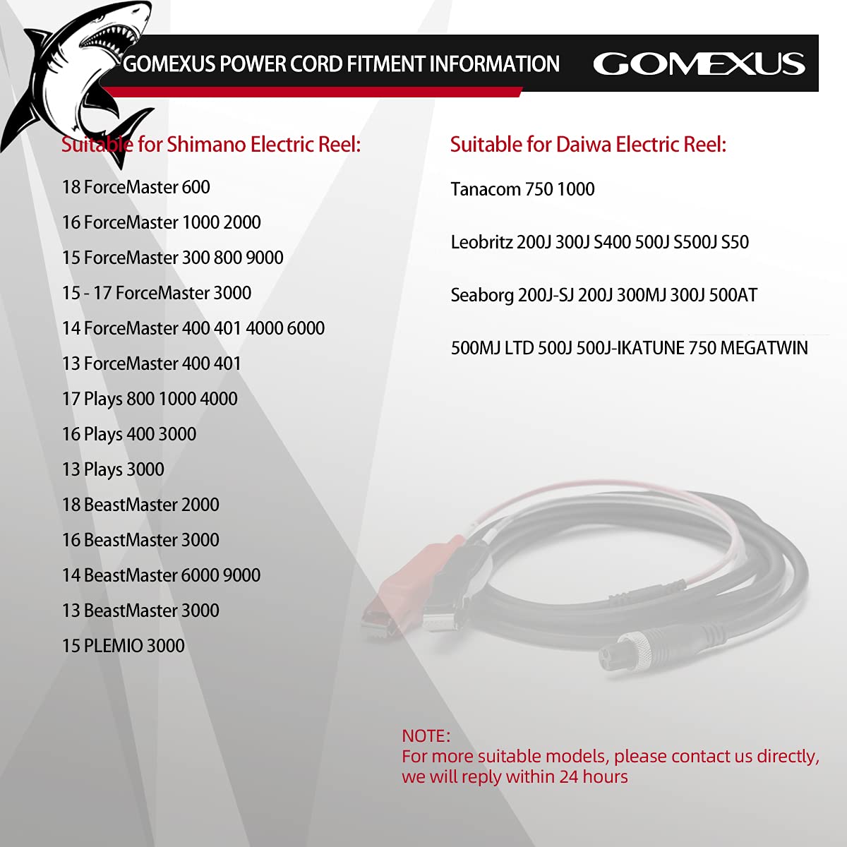 Close-up of GOMEXUS power cord connectors and 270 cm length
