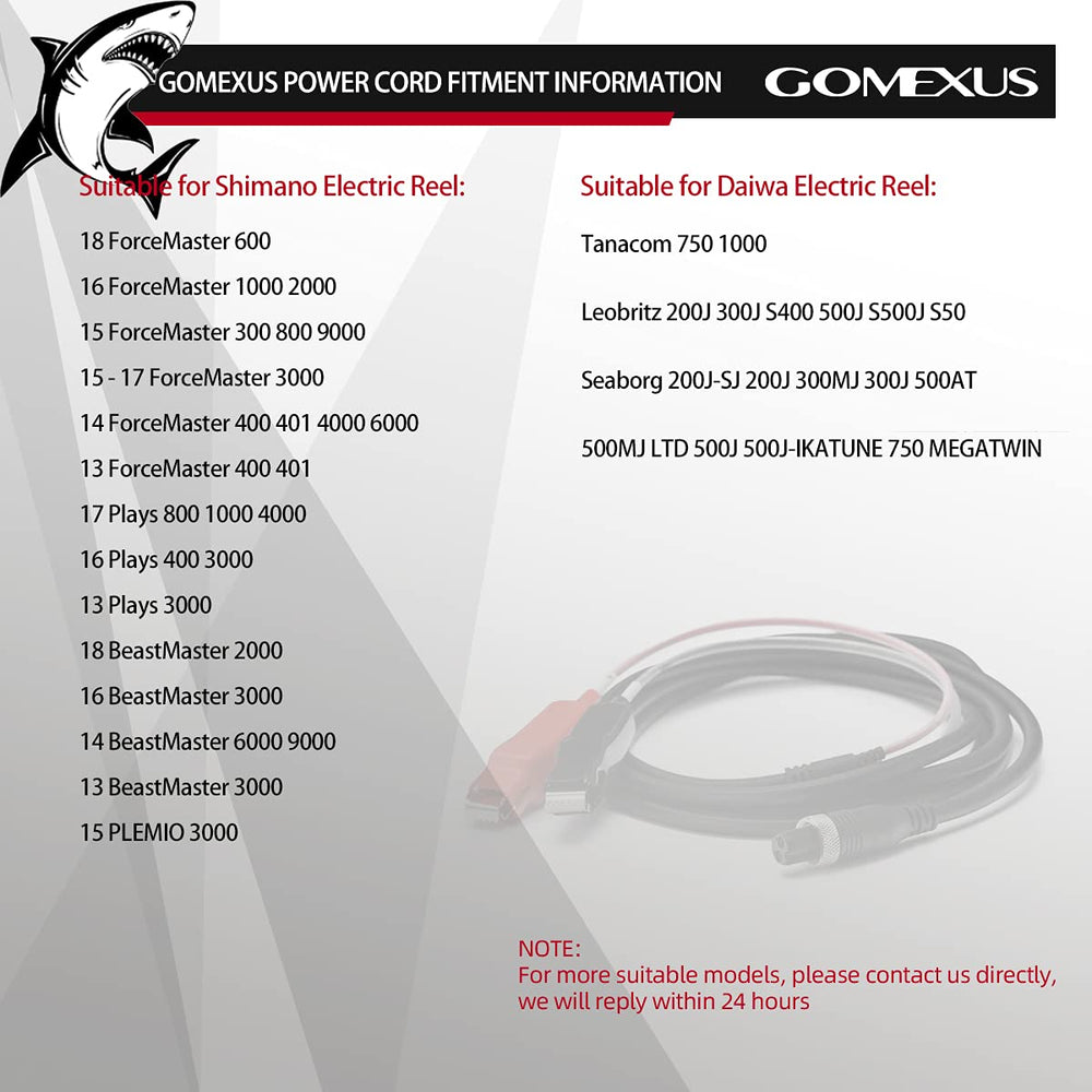 Close-up of GOMEXUS power cord connectors and 270 cm length