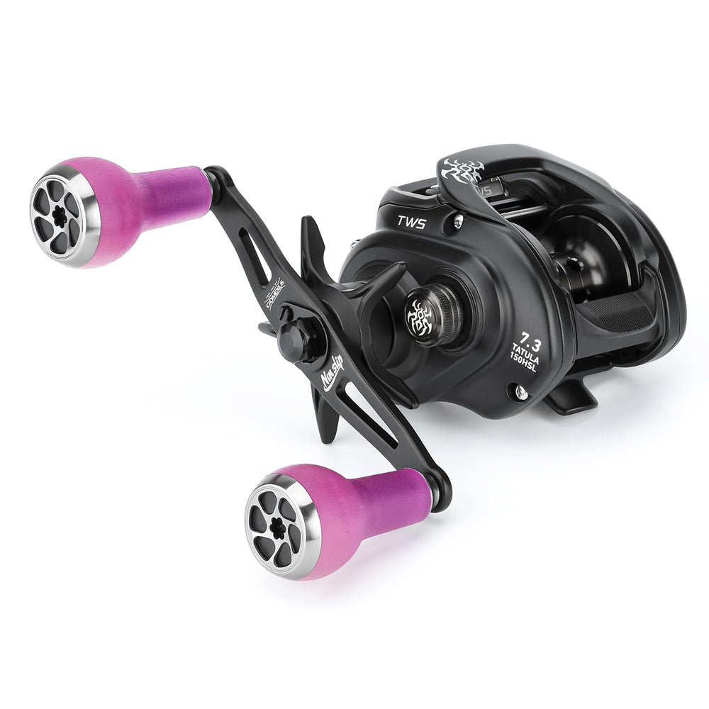 Close-up of 100mm power handle for Curado SLX Tranx and Tatula reels