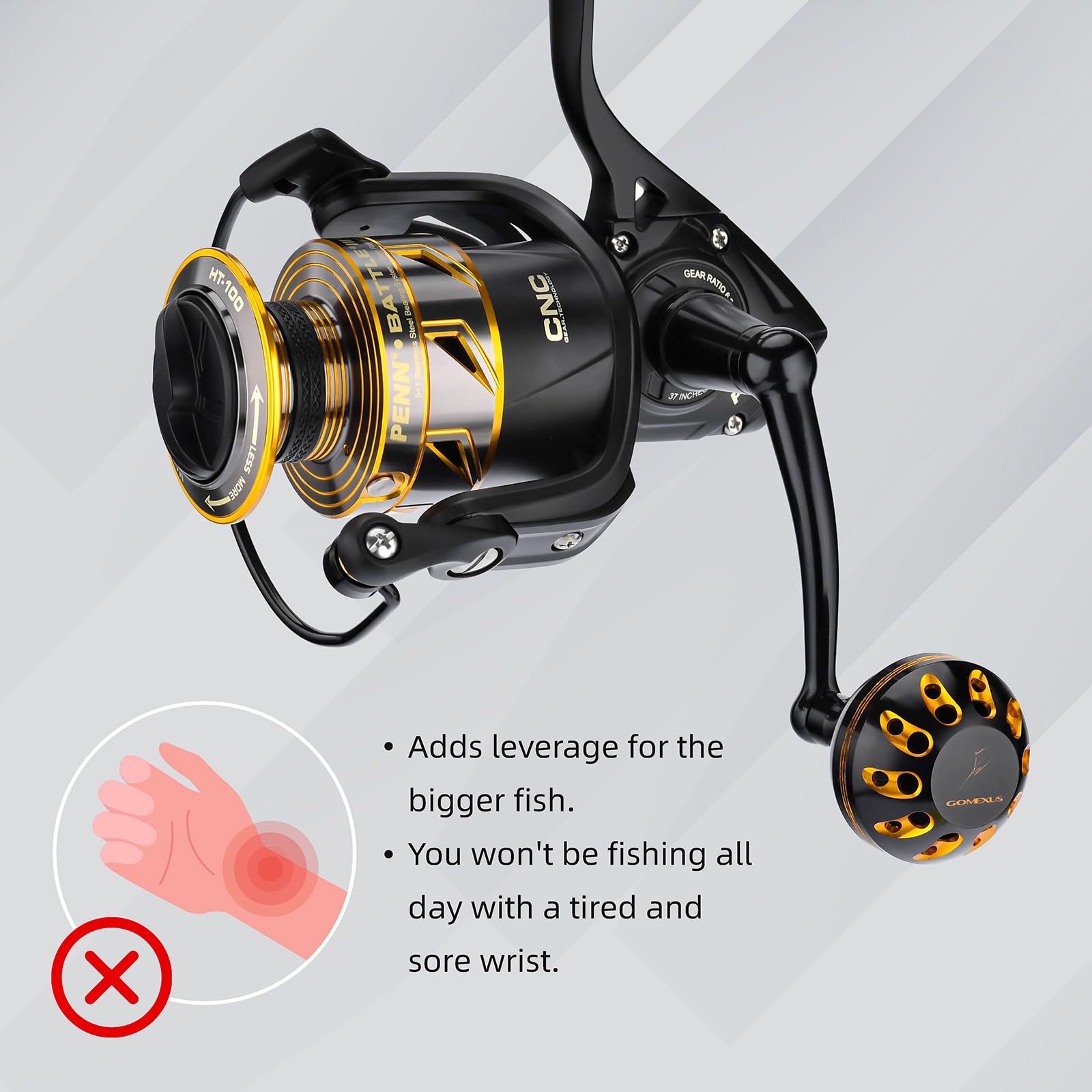GOMEXUS Power Handle compatibility with Battle II/III reels improves upgrade options