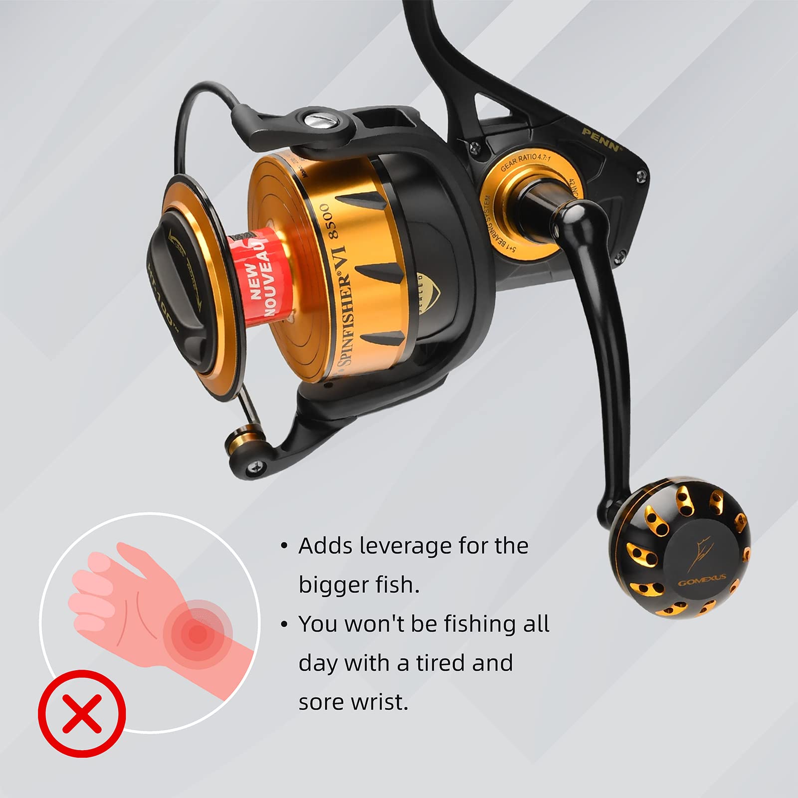 GOMEXUS power handle compatibility with multiple reel models shown