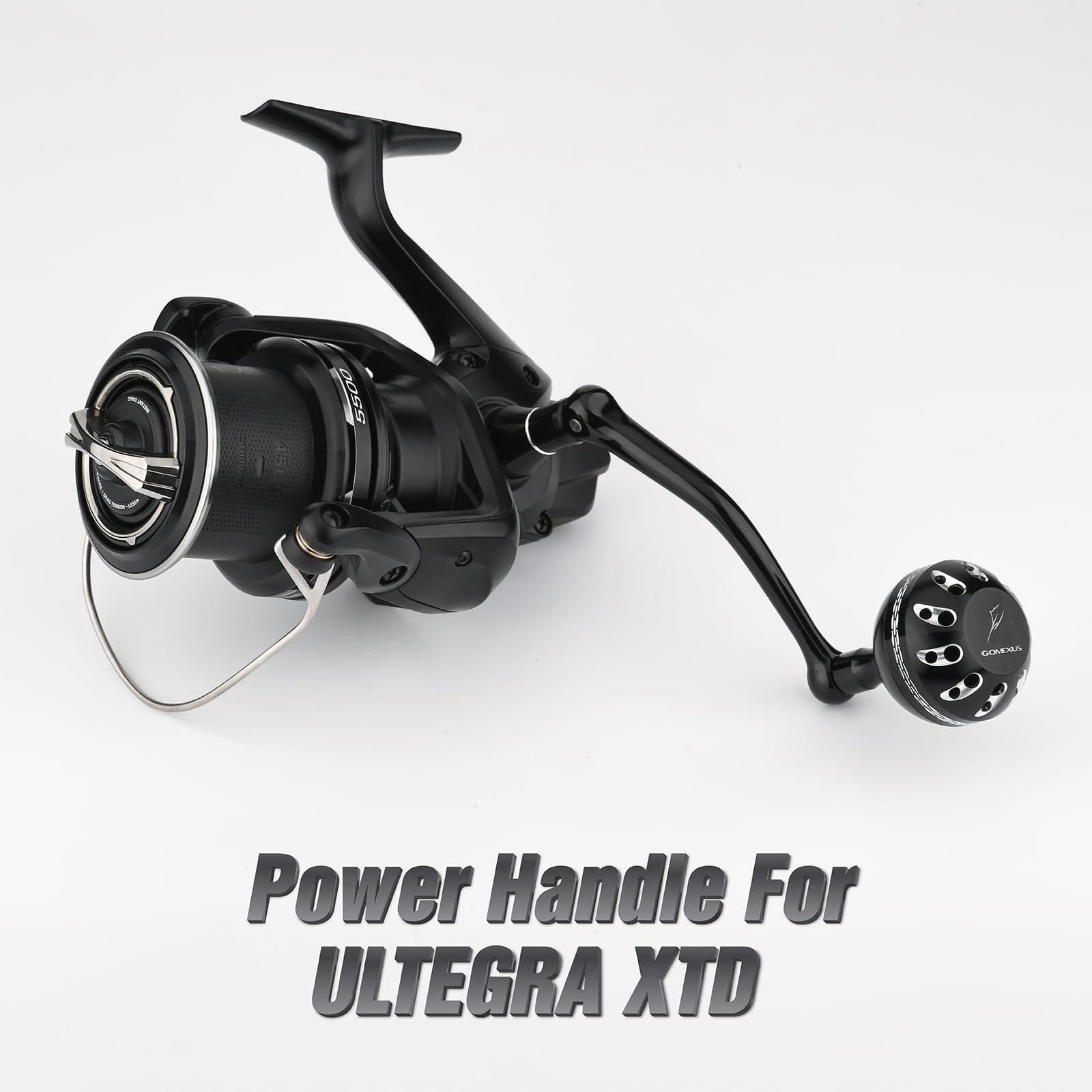 Close-up of GOMEXUS aluminum power handle with round grip knob