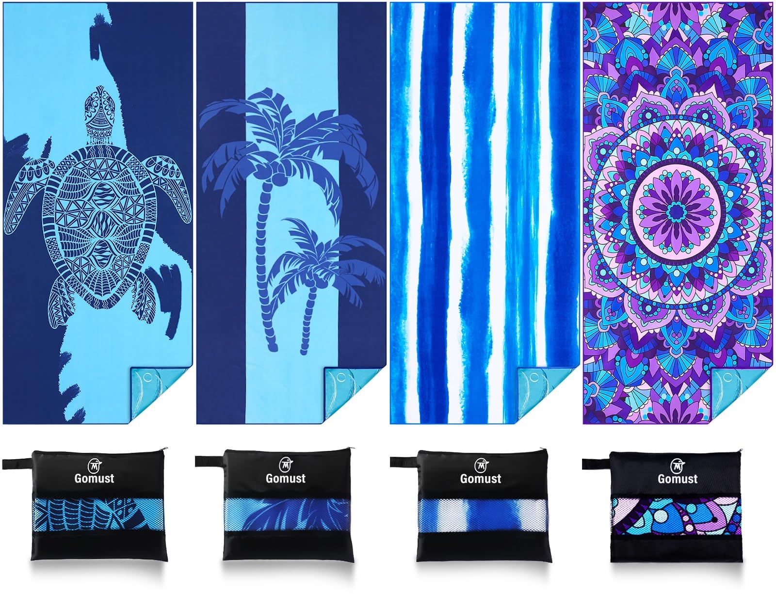 Gomust 4-pack beach towel 71x32 oversized for quick-dry beach days.
