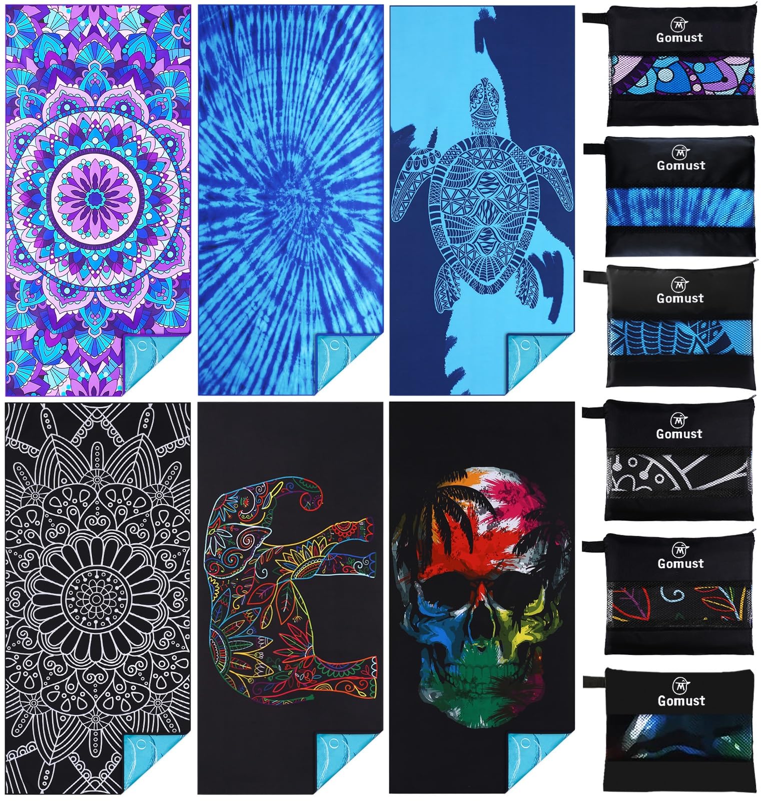 Gomust 6-pack tie-dye mandala towel for quick-dry beach days