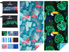 Gomust beach towel flamingo-toucan-pattern with vibrant color-fast printing for seaside days.