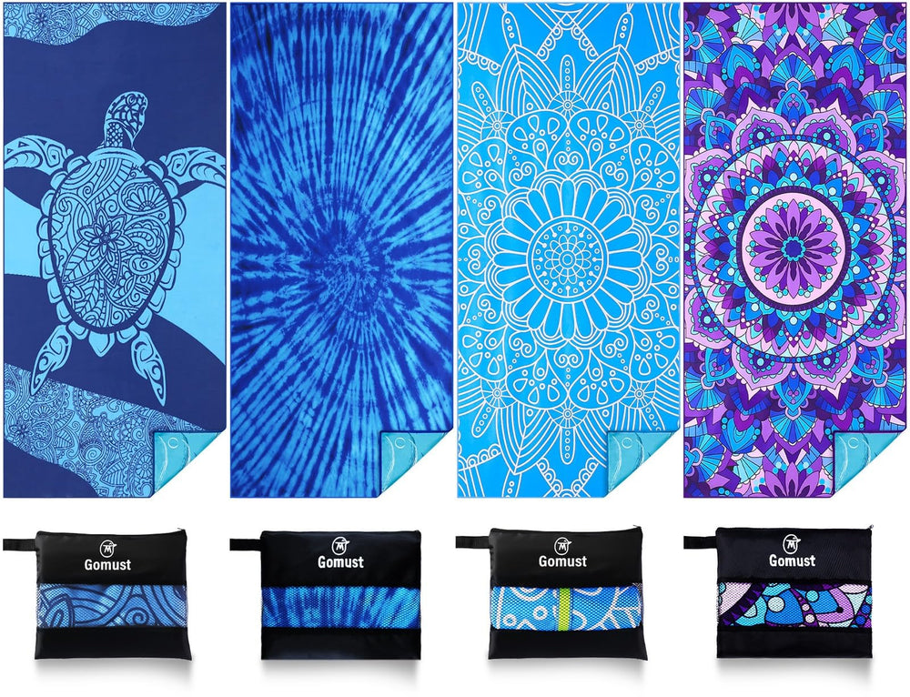 Gomust beach towel 71x32 with turtle tie-dye mandala pattern for quick-dry beach days.