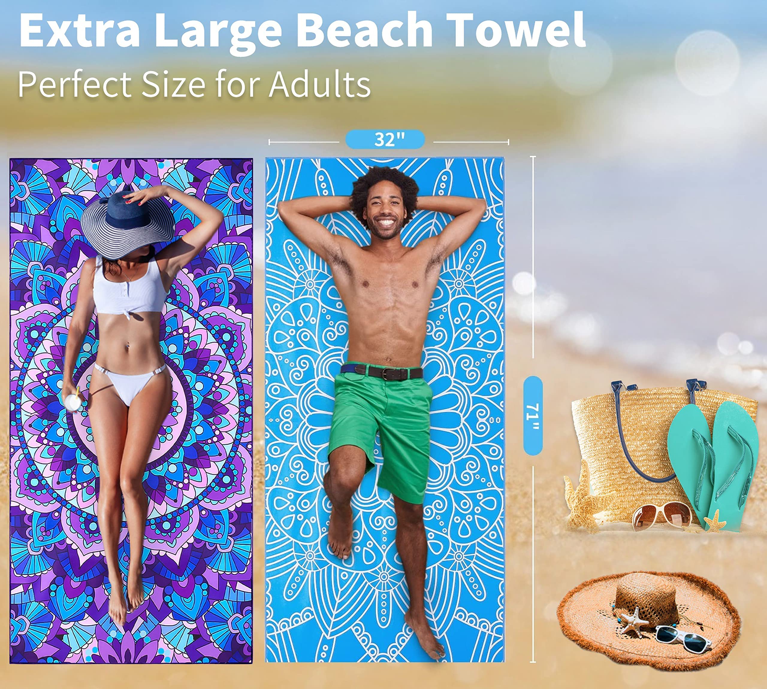 Gomust blue turtle tie-dye mandala towel is a stylish vacation gift.