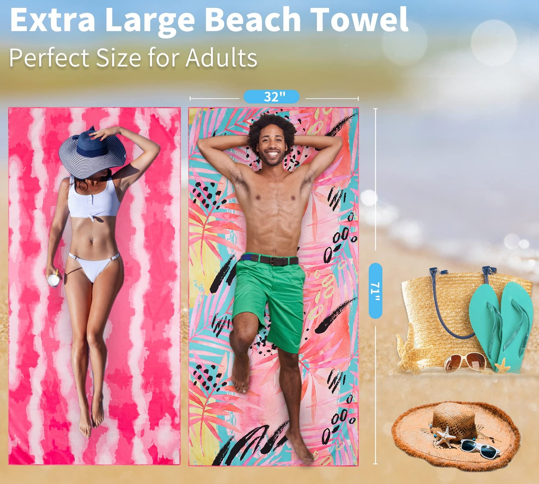 Gomust beach towel large 71x32 pattern shown, great for sunny days.