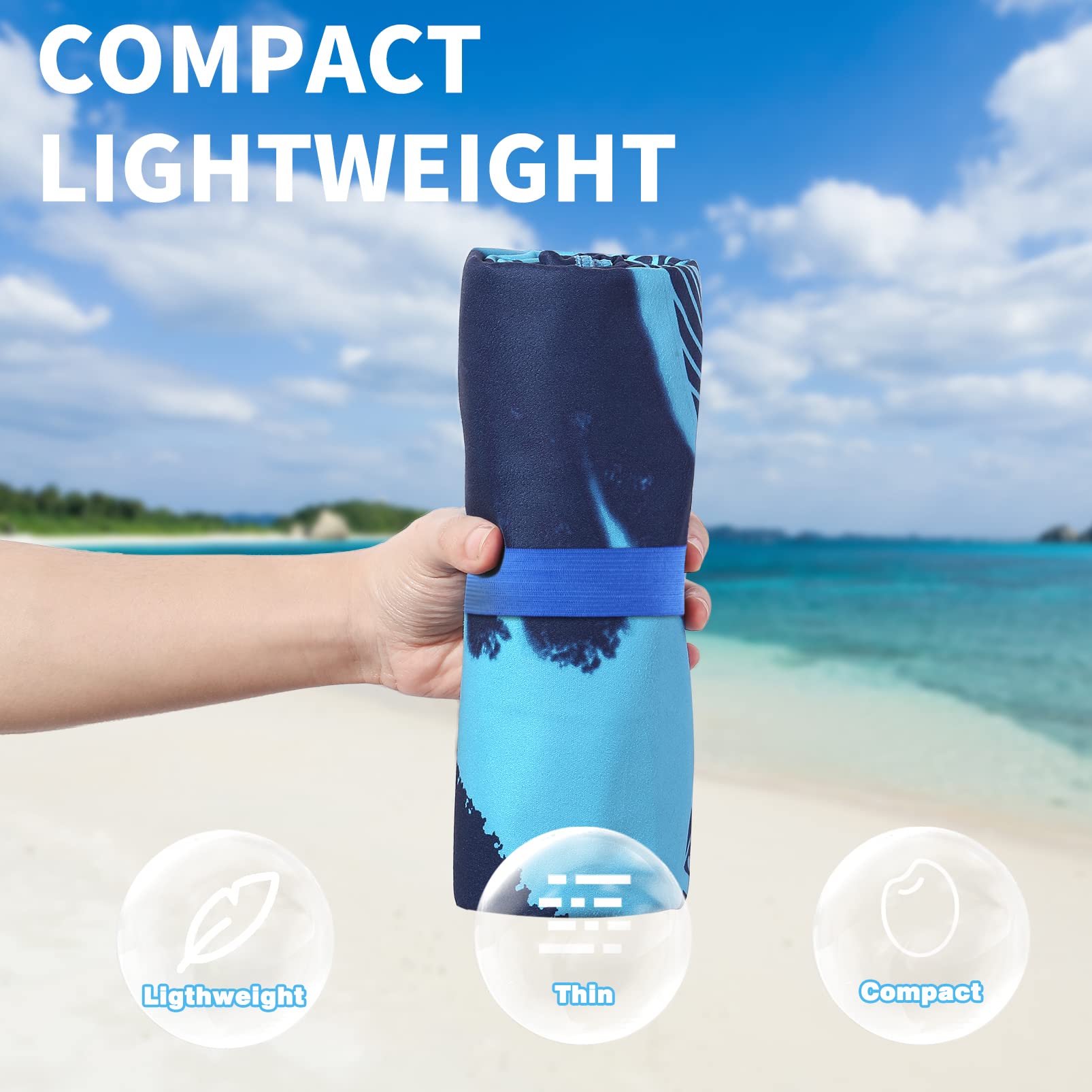 Gomust microfiber towel shows soft, fast-drying fabric for after-swim use.