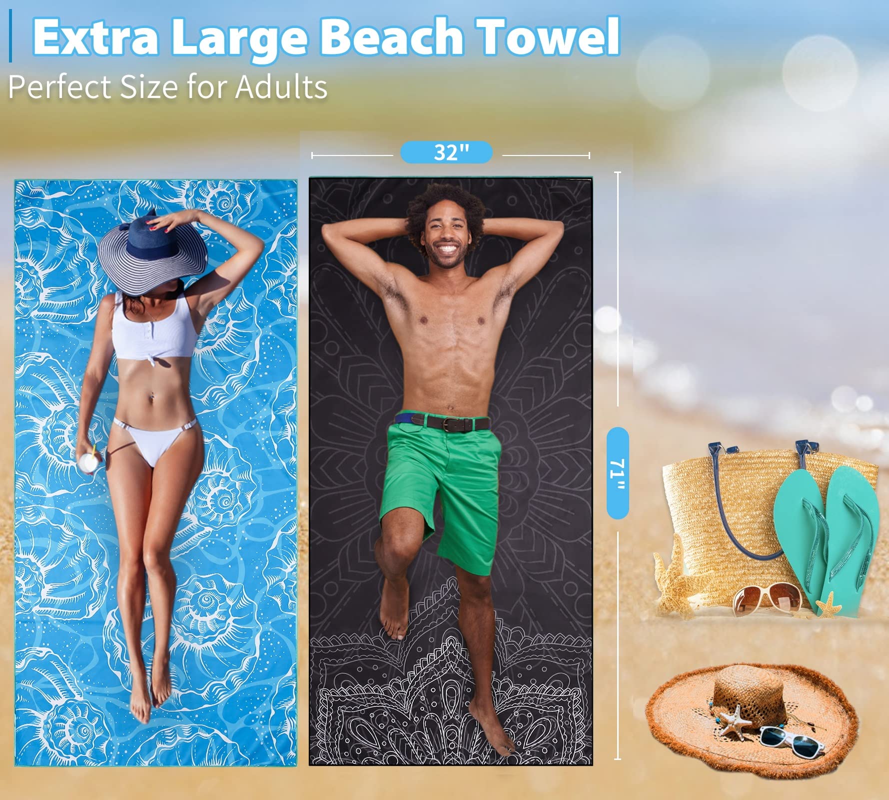 Gomust large 71x32 towel features bold black mandala pattern for stylish lounging.