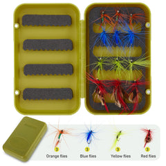 Pack of 12 assorted flies stored in portable box