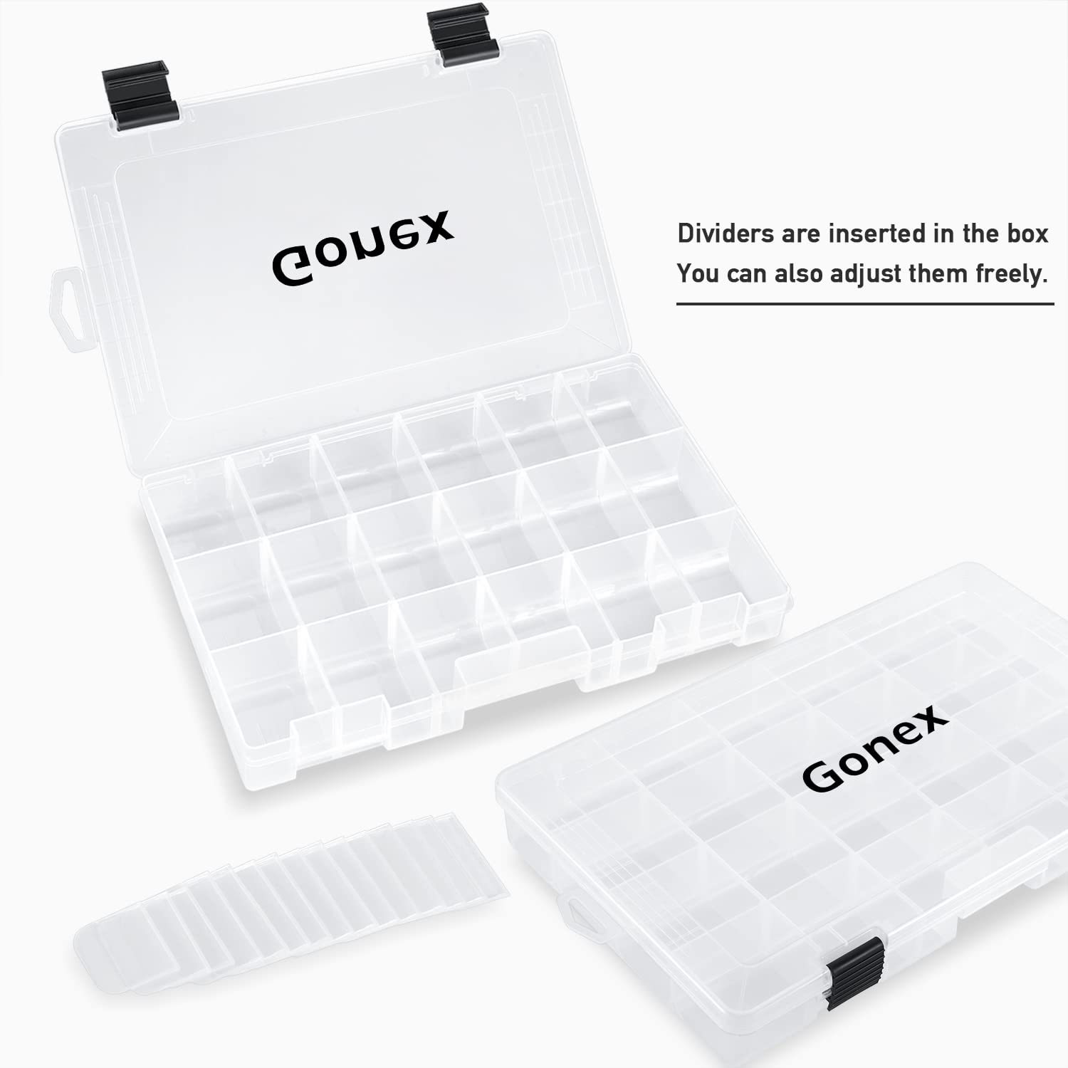 Gonex 3600 tackle trays made of clear transparent material for fast recognition.