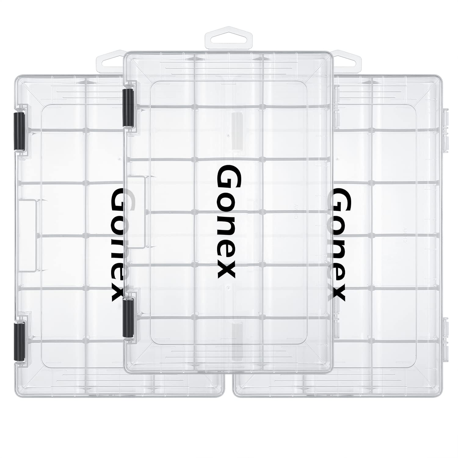 Gonex 3600 tackle trays organize lures, hooks, and small accessories.