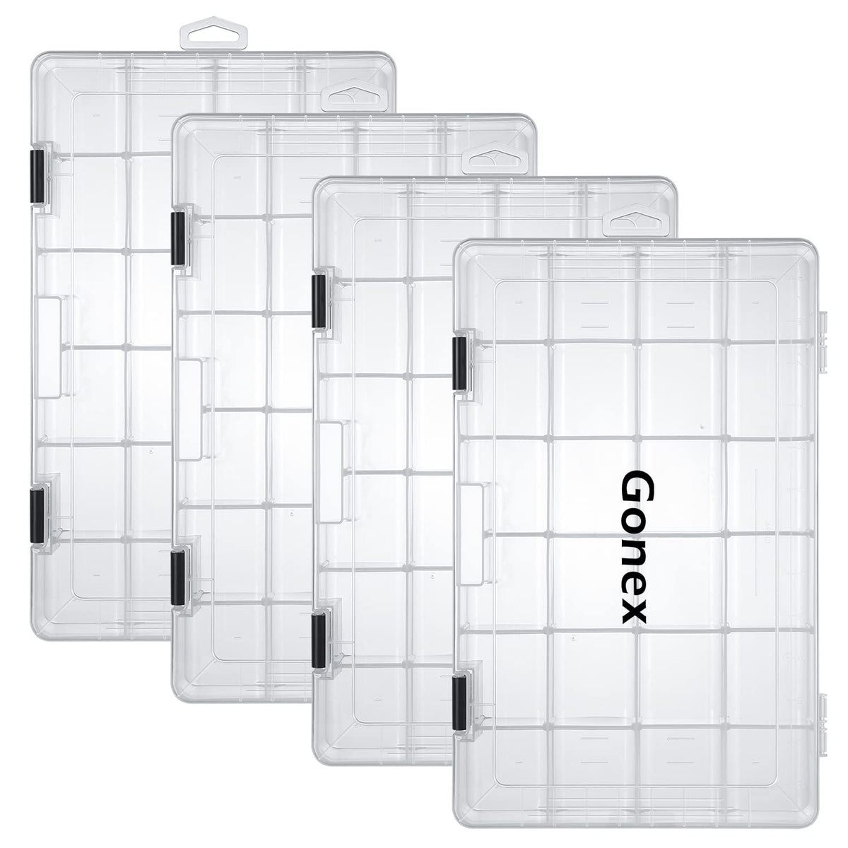 Gonex 3700 tackle trays 4-pack, transparent organizer with adjustable dividers
