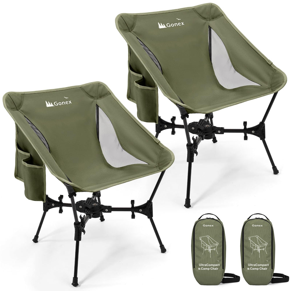 Gonex 5th Gen camping chair folded for compact backpacking, easy to store after adventures.