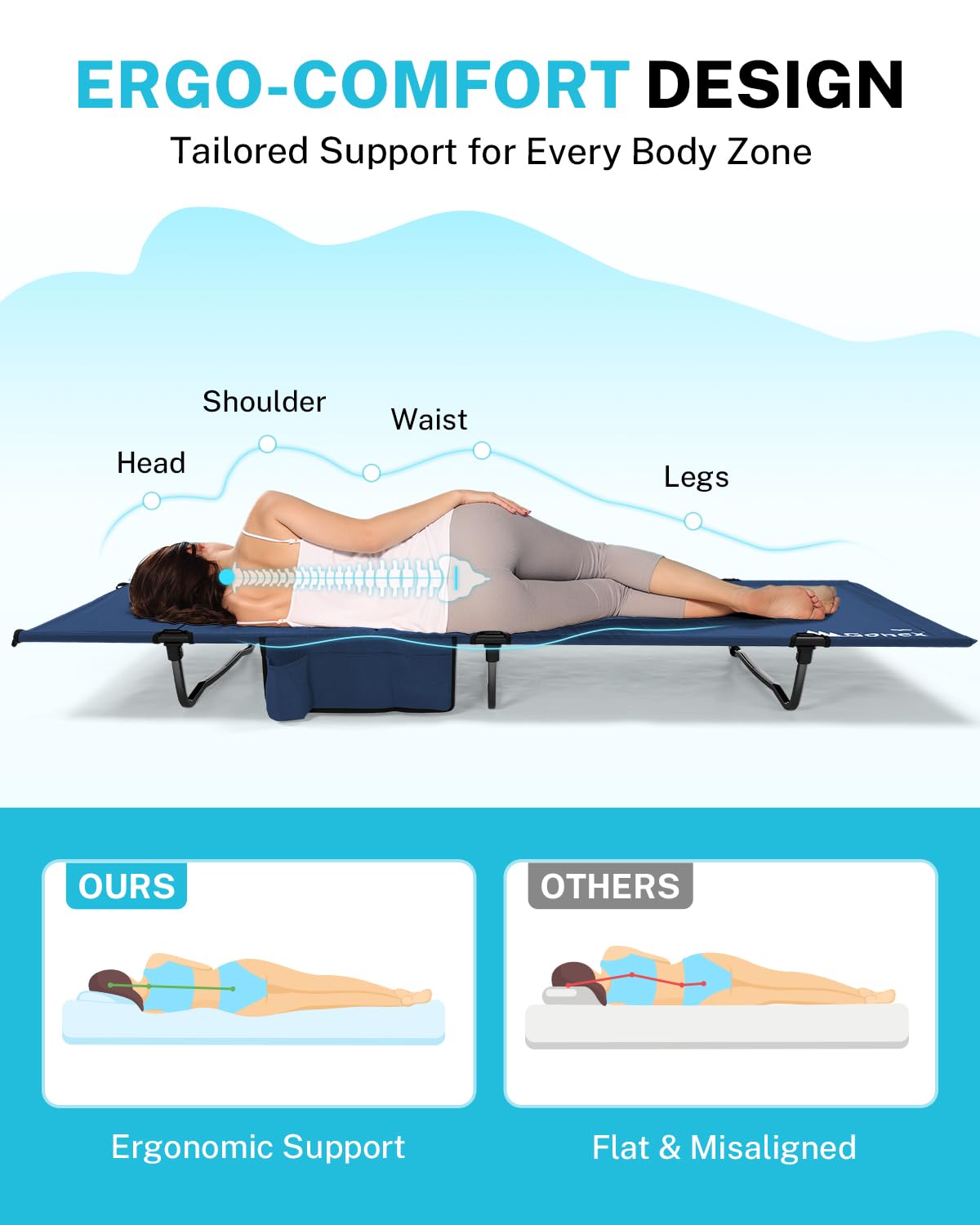 Gonex beach and camping use blue cot, travel-ready