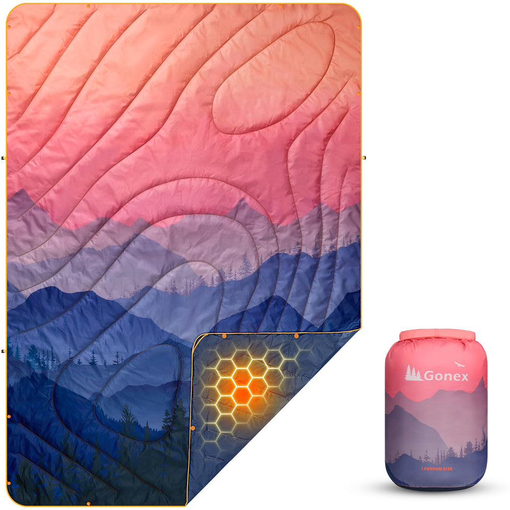 Gonex camping blanket Aero-Warmth core spread for warm outdoor comfort.