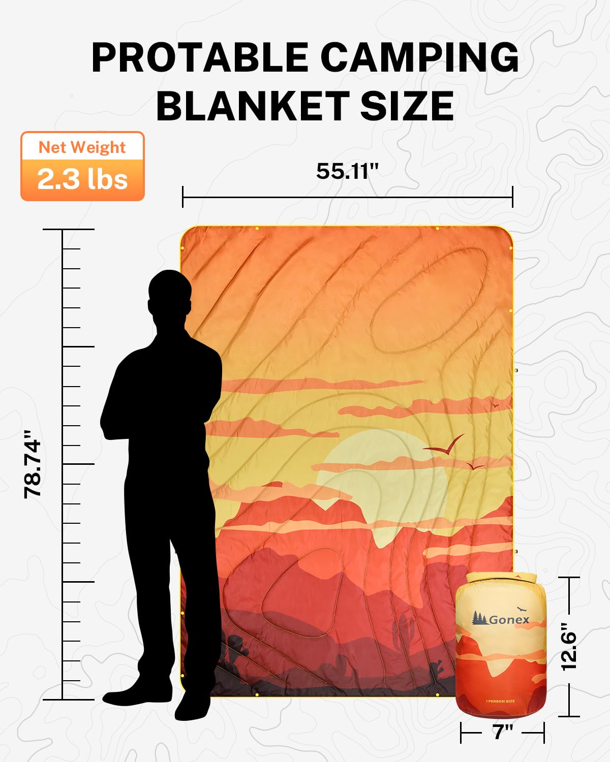 Gonex camping blanket features Denali-inspired contour stitching for durability and leakage prevention.