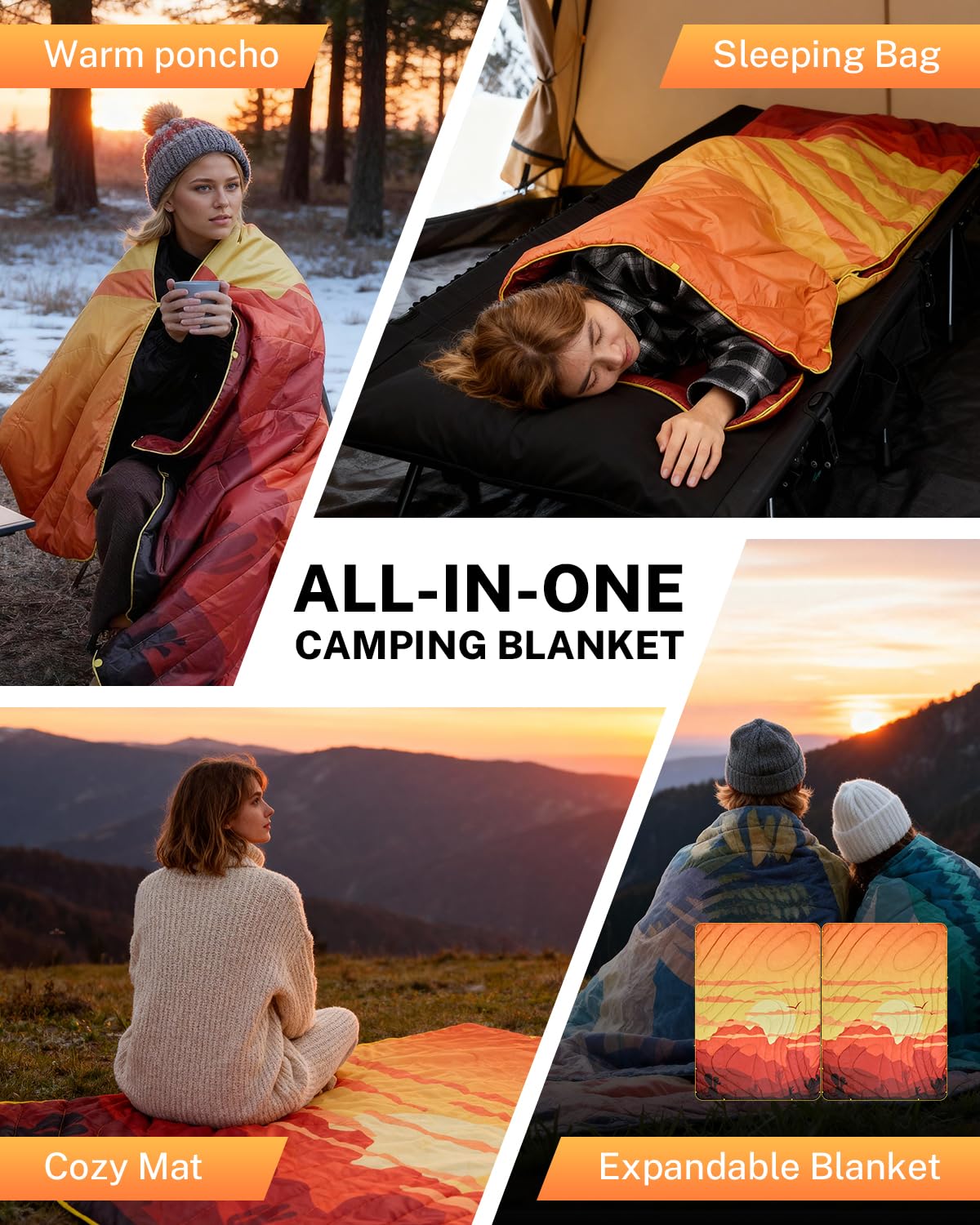 Gonex camping blanket uses four corner loops to stay in place on windy days.