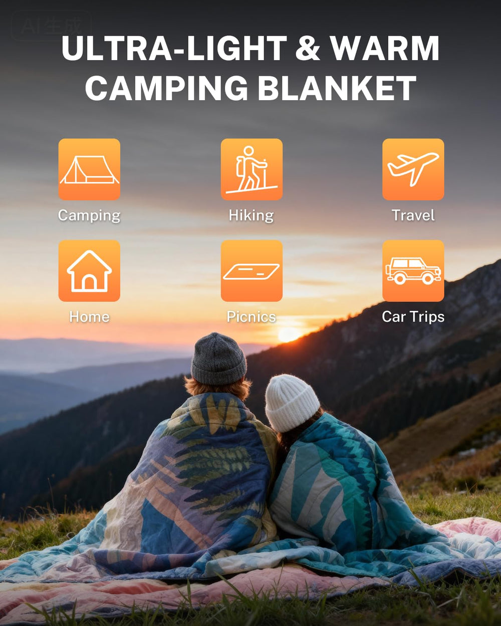 Gonex camping blanket demonstrates multiuse options for mat, blanket, or sleeping layer.