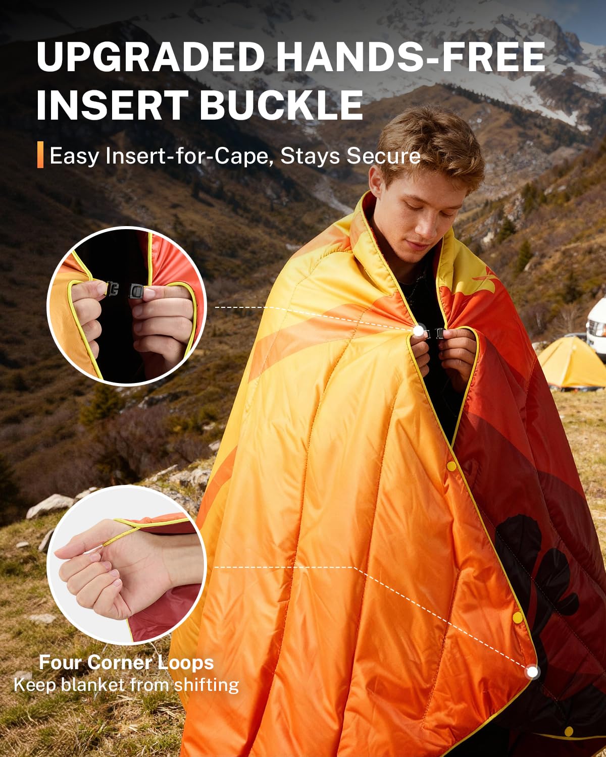 Gonex camping blanket packs into a compact roll-top sack for easy travel.